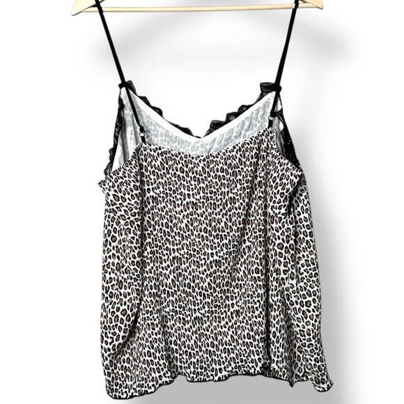 EVERLEIGH Leopard Print Lace Trimmed Crinkle Cami Fully Lined Spaghetti Straps L - Picture 4 of 8
